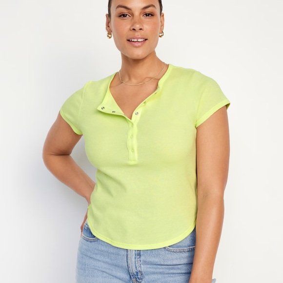 NWT OLD NAVY Short-Sleeve Waffle-Knit Henley Top Color: Lime Is Up - Picture 4 of 8